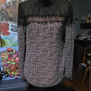 WHITE House BLACK MARKET Black and White Lace Blouse